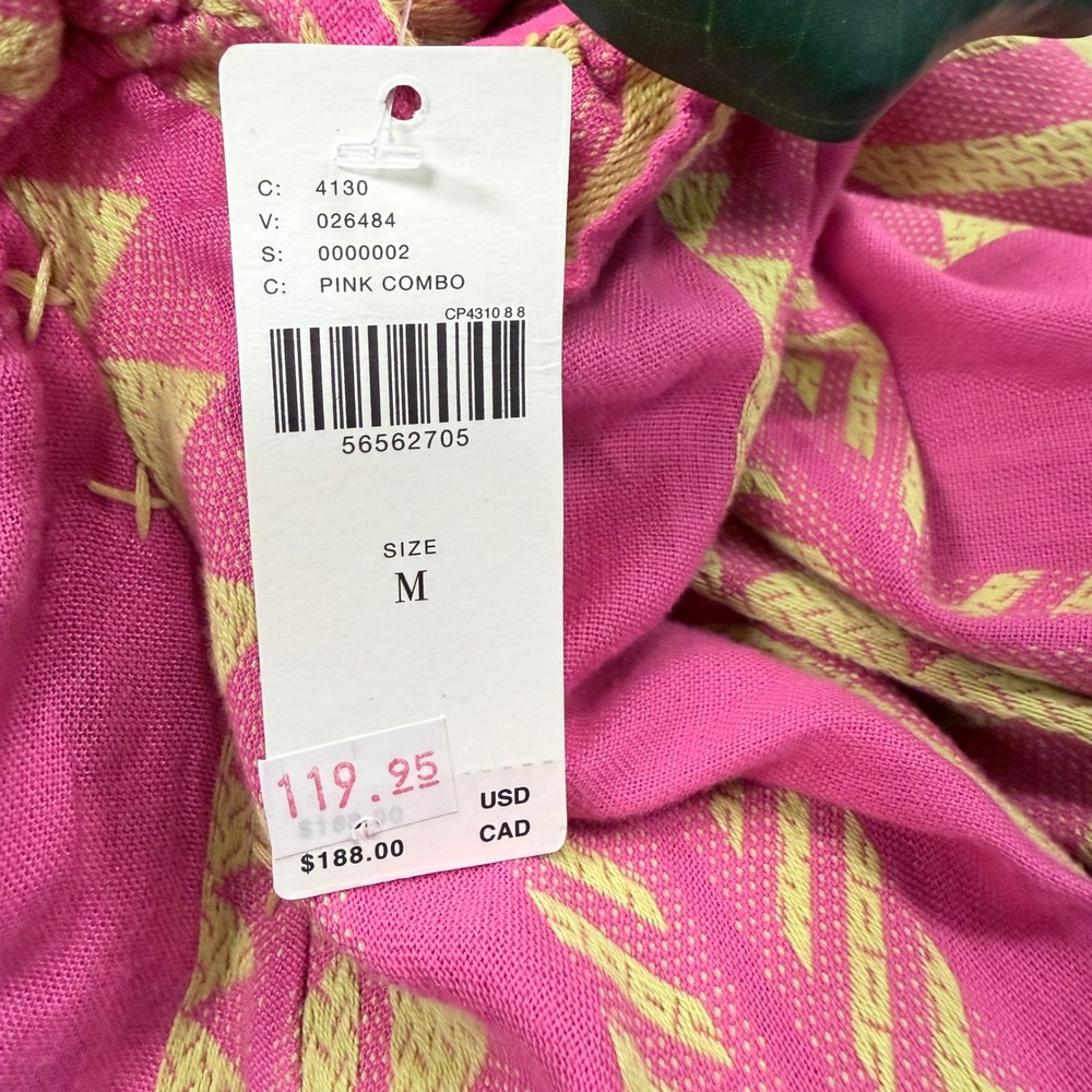 NEW Maeve Anthropologie Embroidered Boho Tassel Dress Pink Yellow Geometric M - Picture 14 of 14